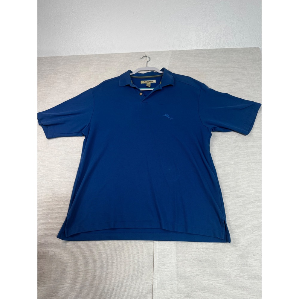 Tommy Bahama Mens‎ Large Blue Pima Cotton Blend Marlin Logo Polo Shirt
